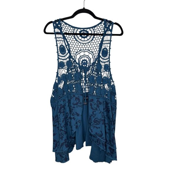Denim 24/7 Women’s Large Crochet Top Blue Open Front Tie Whimsigoth Fairy Y2K - Picture 1 of 8